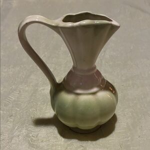 Vintage Elegant White & Green Ceramic Pitcher w/plate handmade marked Cille 76
